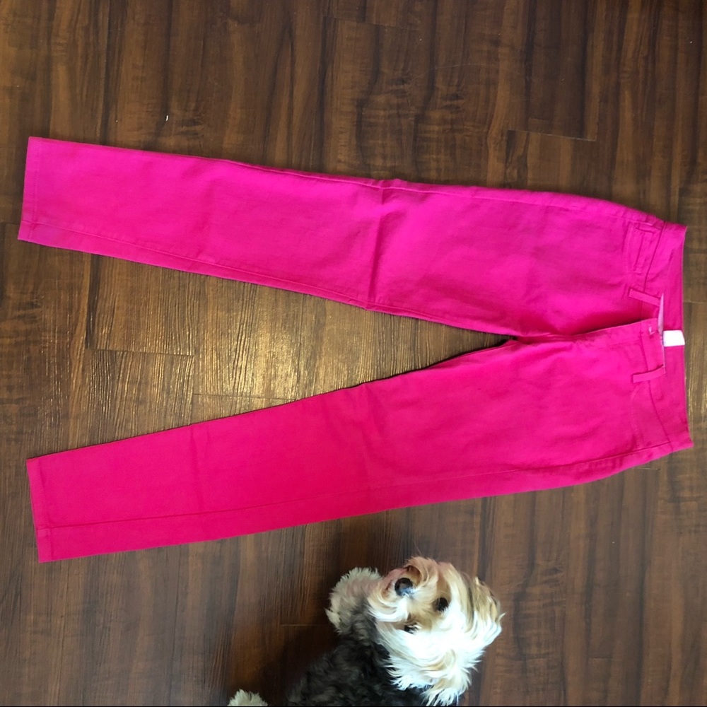 Bright pink skinny jeans